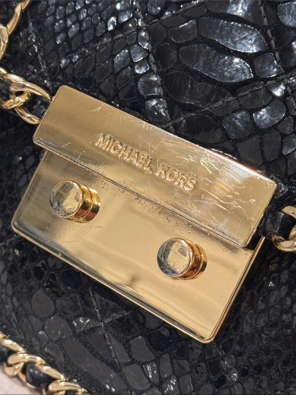 Michael Kors Bag Sloan Python Embossed Black Leather Convertible Crossbody - Picture 6 of 17